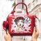 Leather Mini Tote Bag with Rose and Girl Print in Red